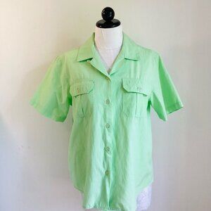 Haband Women's Lime Green Short Sleeve Button-Up Shirt Size L